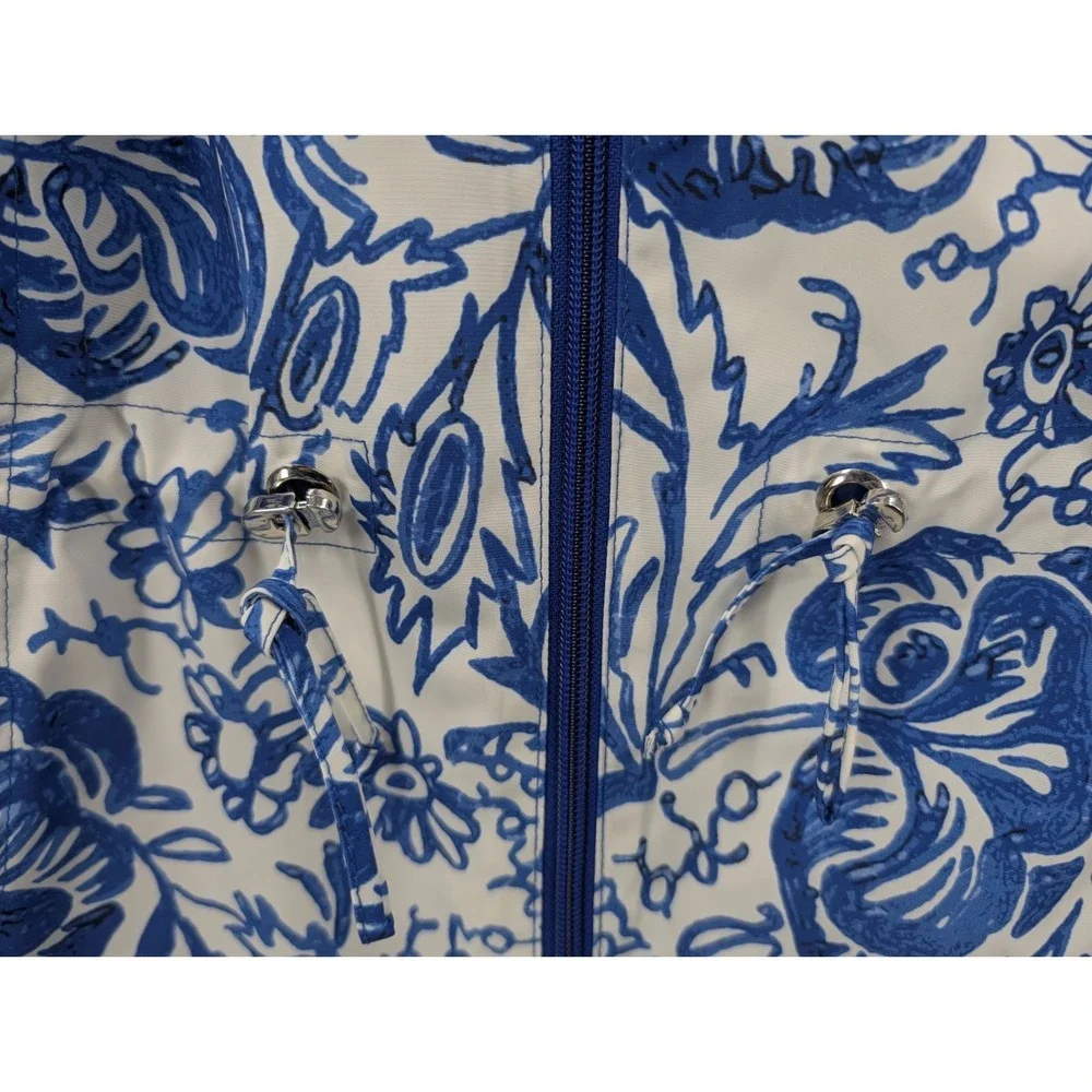 Charter Club Blue Floral Water Resistant Anorak Rain Coat Women's Size‎ M Hooded